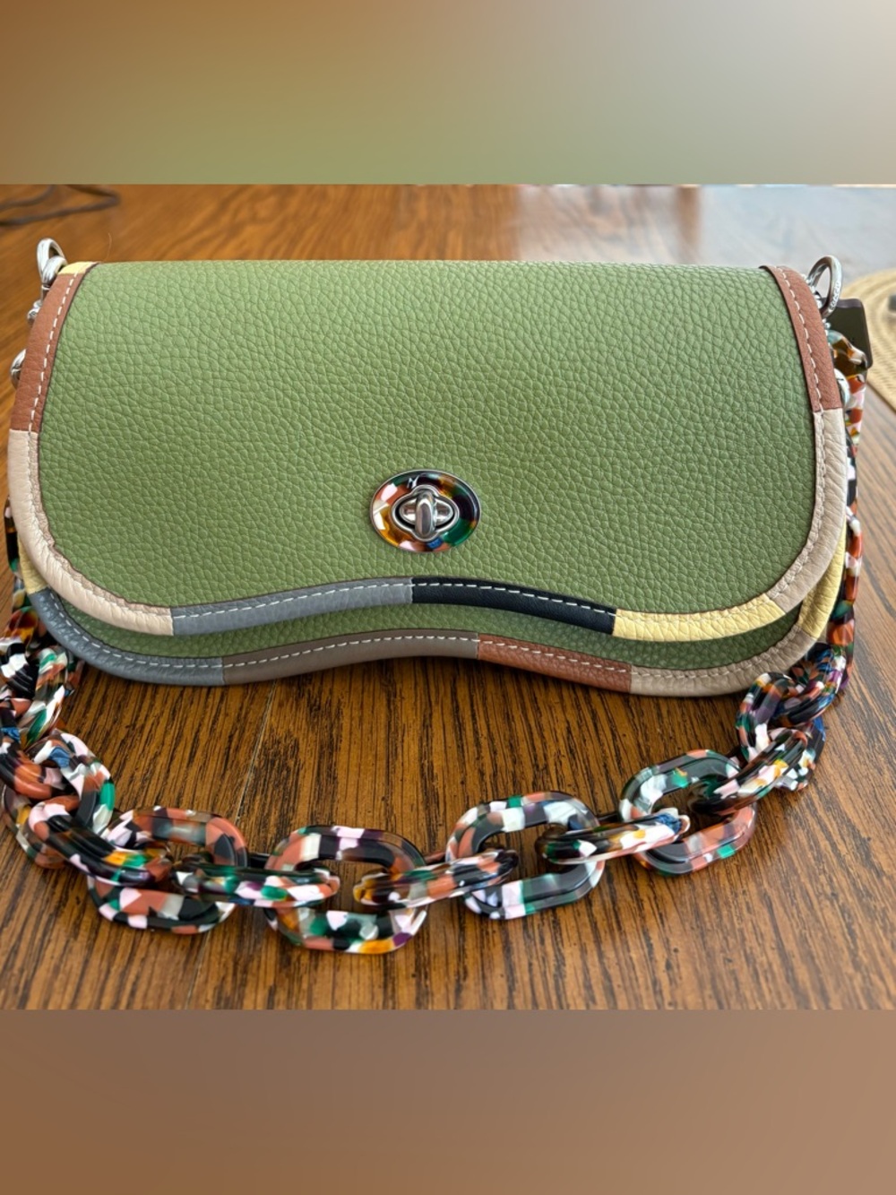 BOGO! NWOT Coach Green Leather Crossbody Bag with Multicolor Chain